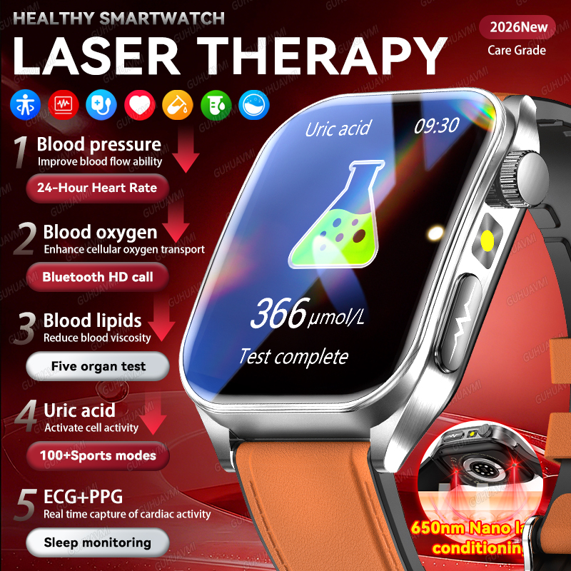 Gmt Dual Timezone Watch - GUHUAVMI New Laser Therapy ECG+PPG Smart