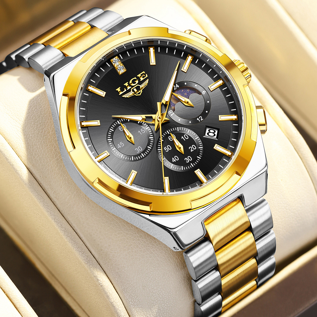 Luxury Watch Moon Phase - LIGE Classic Business Man Watch Stainless