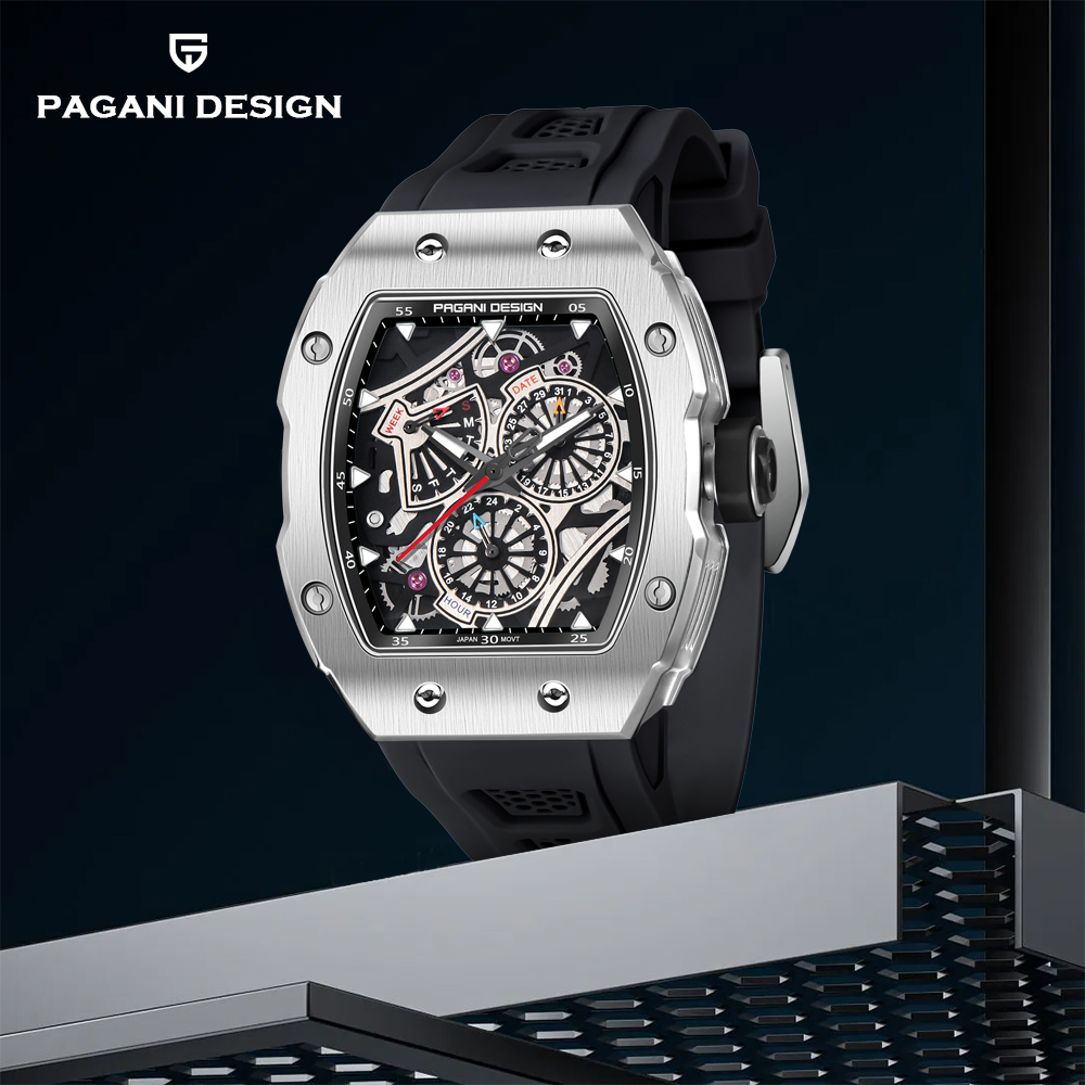 Luxury Watch All Black - PAGANI DESIGN Black Silicone waterproof Men