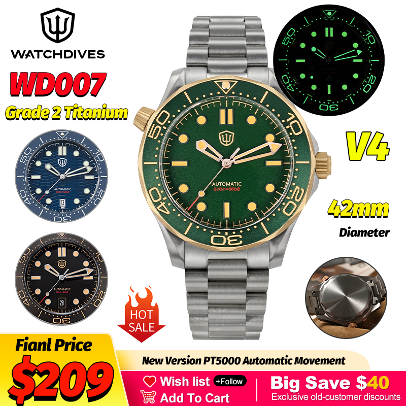 Luxury Watch And Bracelet - Watchdives WD007 V4 42Mm Titanium Automatic