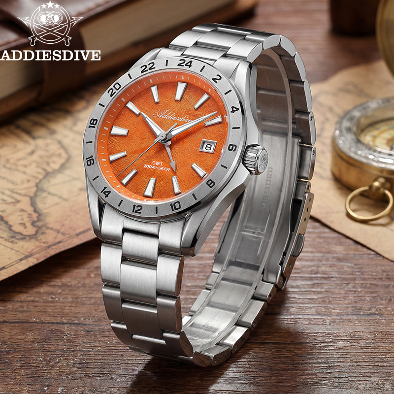 Gmt Dual Timezone Watch - ADDIESDIVE Men's GMT Quartz Watch 515-24H