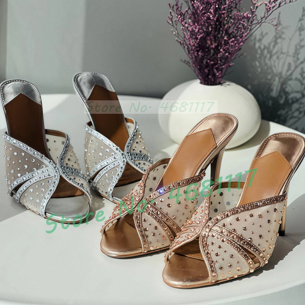 Luxury Watch For Girls - Crystal Mesh Cross Strap Mules Women