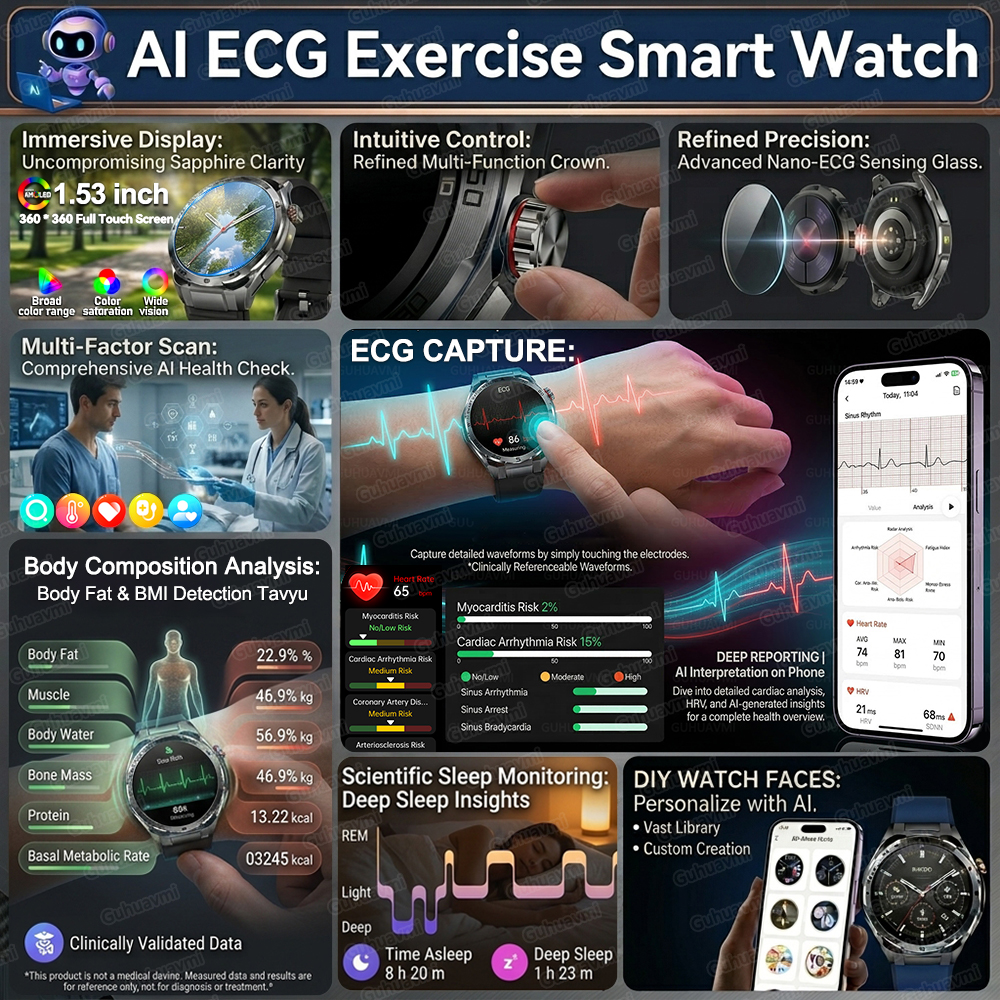 Gmt Dual Timezone Watch - Al-GPT Professional Grade ECG Health SmartWatch