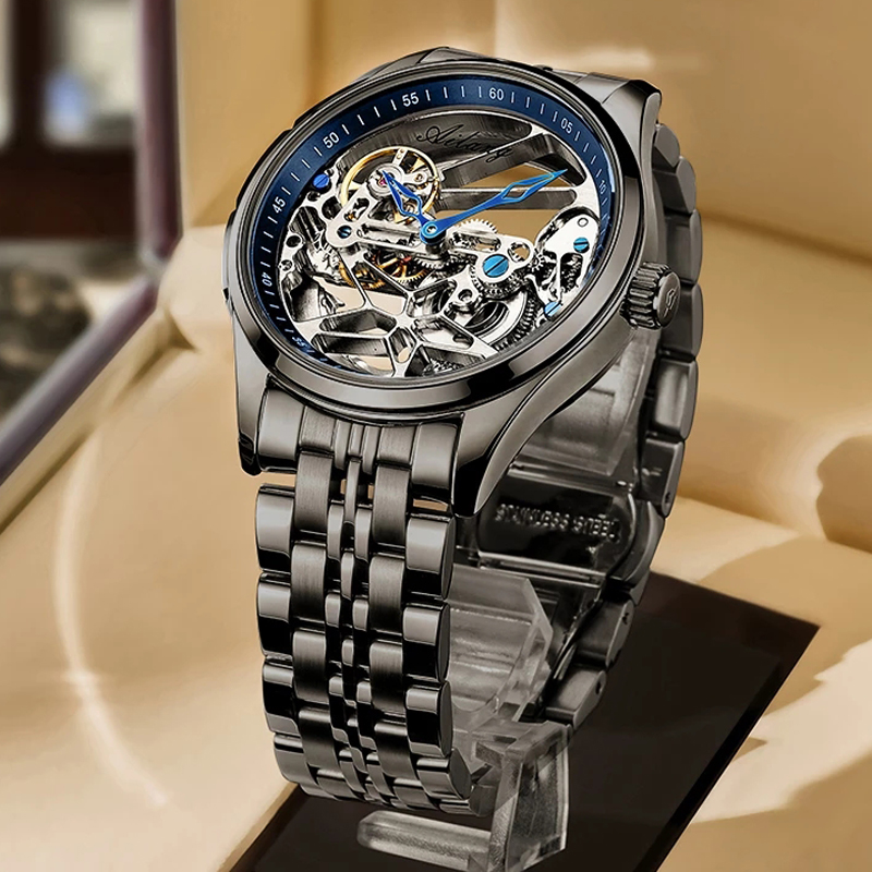 Luxury Watch All Black - AILANG NEW Skeleton Automatic Movement Watch