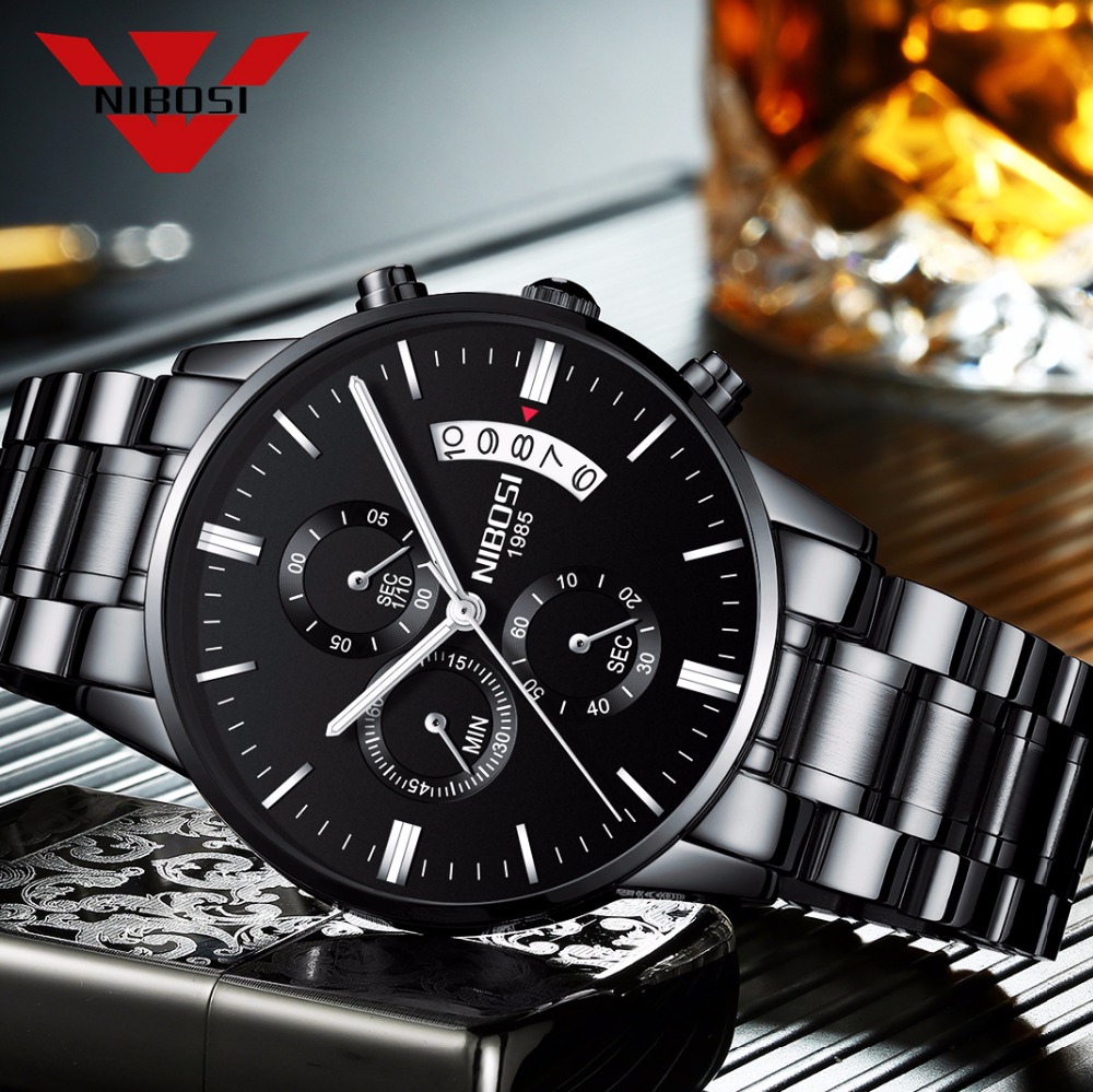 NIBOSI Stainless Steel Black Q - Luxury Watch Magazine ulasan dan harga