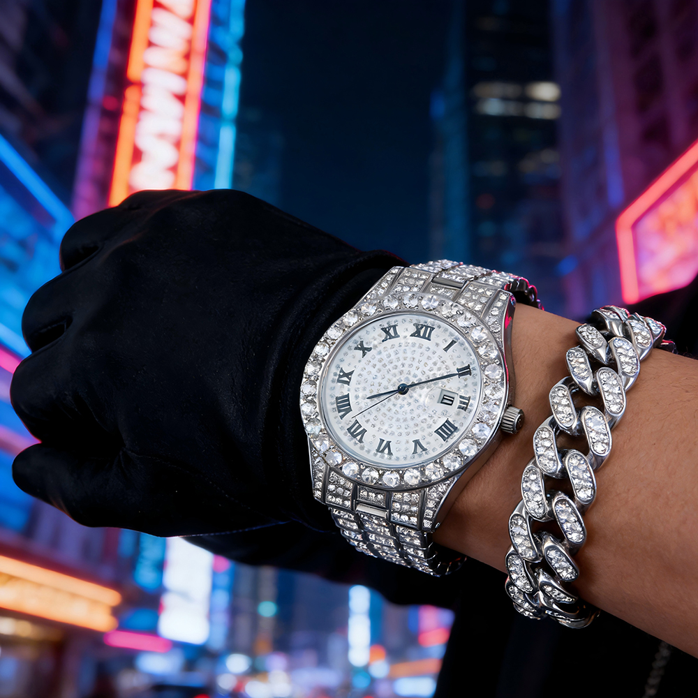 1 Hip-hop Full Diamond Silver  - Luxury Watch Safe ulasan dan harga