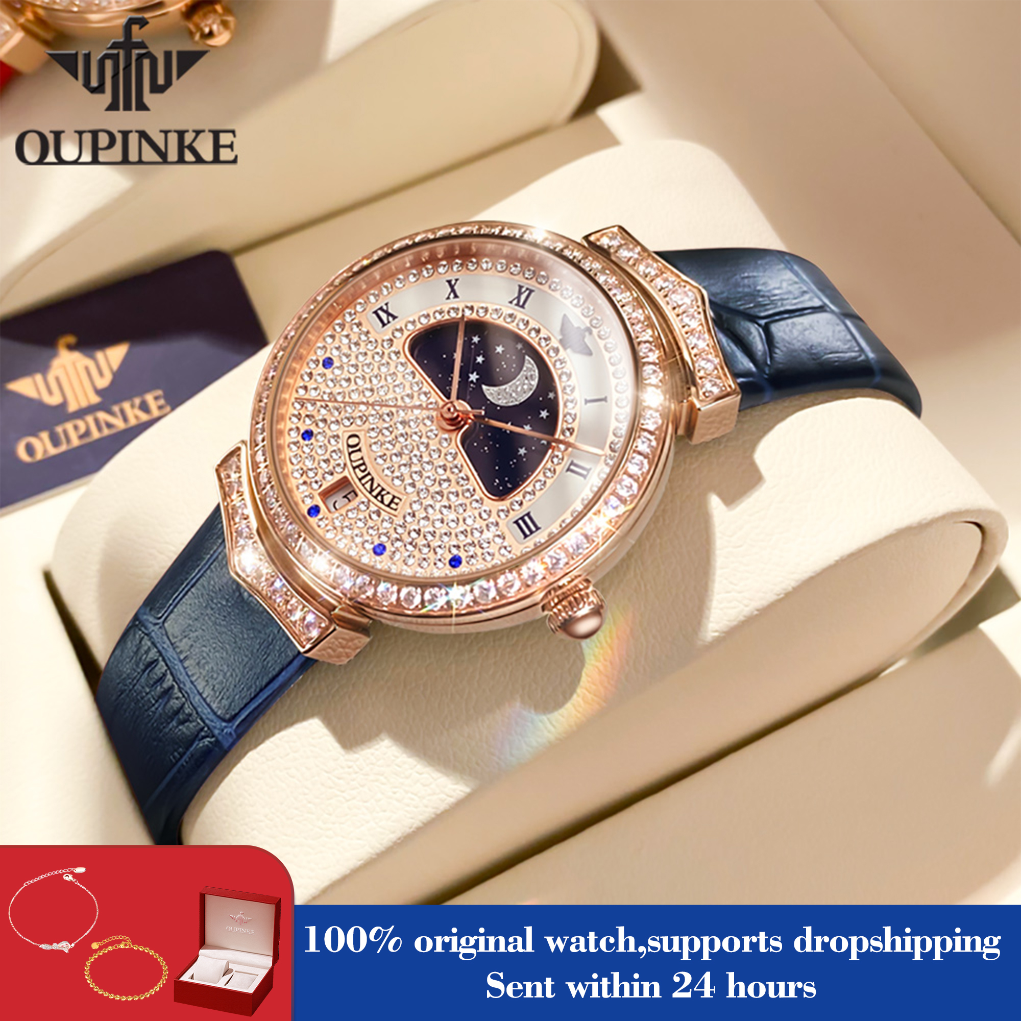 OUPINKE 3216 Woman Watch Water - Luxury Watch Moon Phase ulasan dan harga