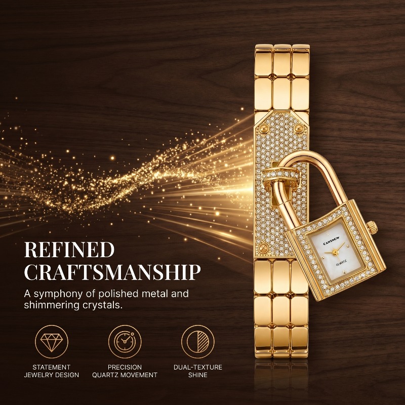 Gold Lock-Shaped Women's Watch - Luxury Watch For Girls ulasan dan harga