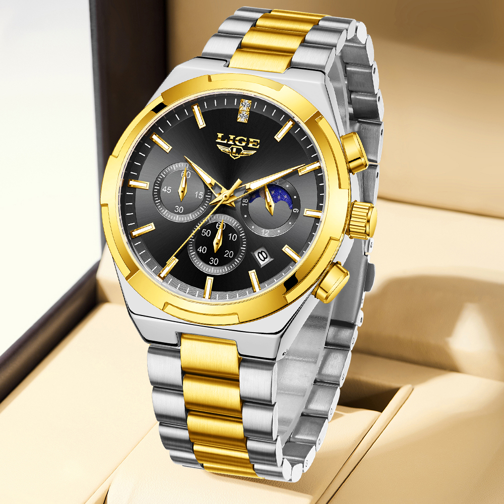 LIGE Classic Business Man Watc - Luxury Watch Moon Phase ulasan dan harga