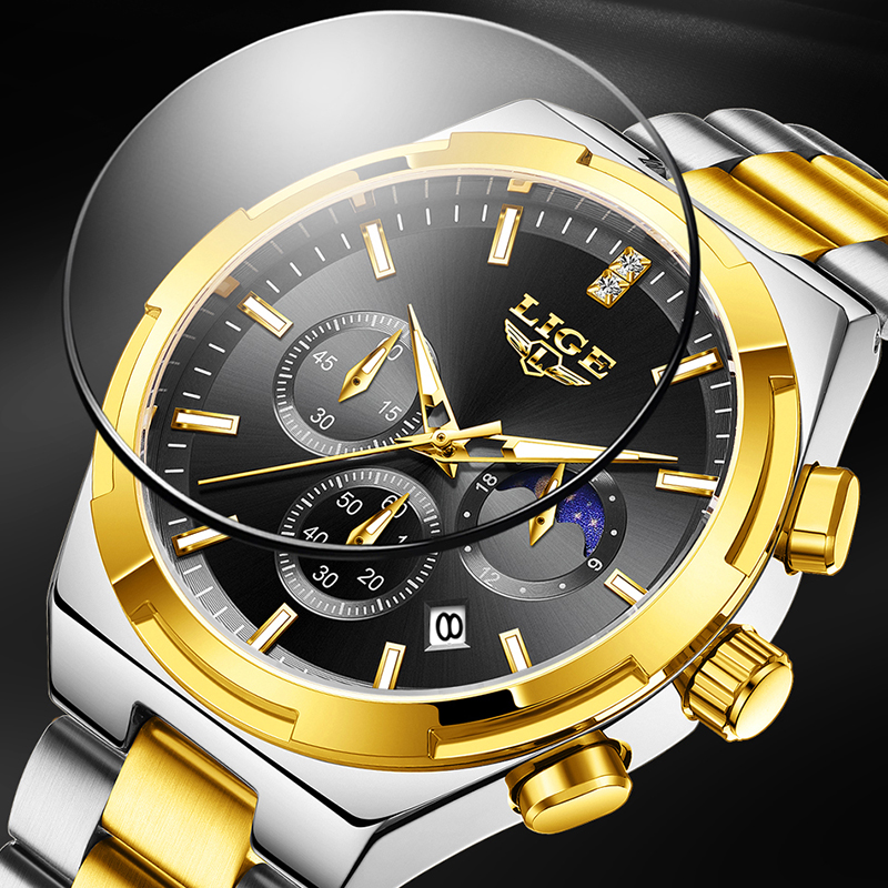 LIGE Classic Business Man Watc - Luxury Watch Moon Phase ulasan dan harga