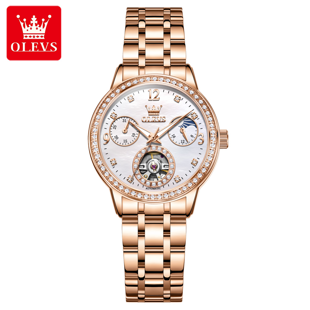 OLEVS Brand Woman Mechanical W - Luxury Watch Moon Phase ulasan dan harga