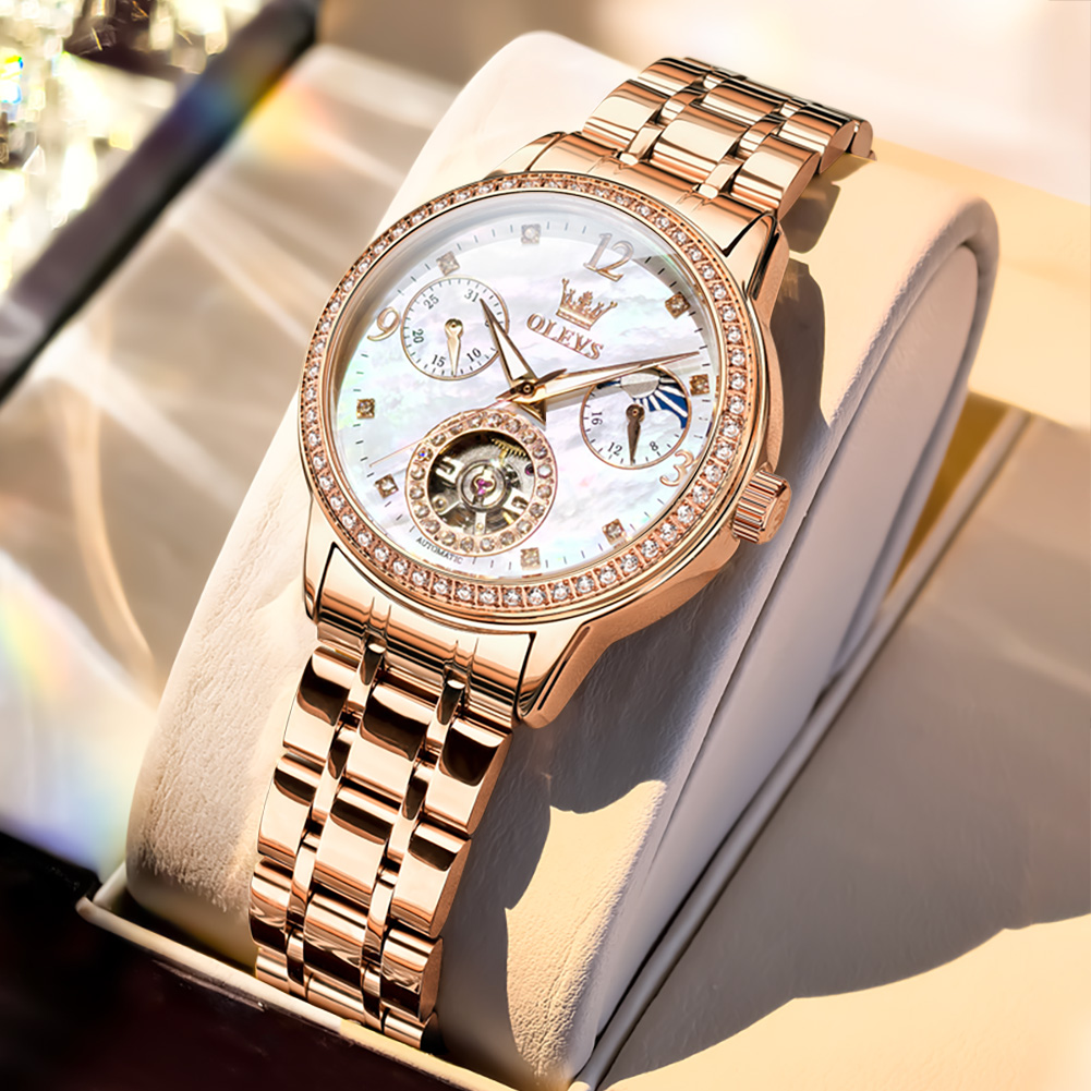 OLEVS Brand Woman Mechanical W - Luxury Watch Moon Phase ulasan dan harga