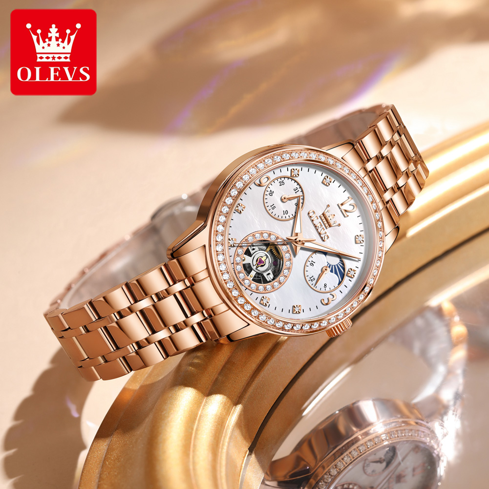OLEVS Brand Woman Mechanical W - Luxury Watch Moon Phase ulasan dan harga