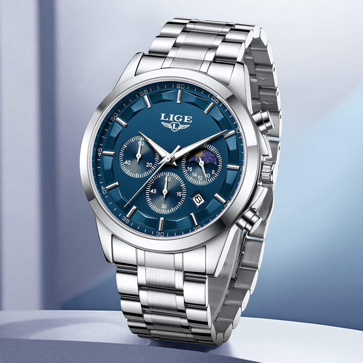 LIGE Luxury Fashion Quartz Man - Luxury Watch Moon Phase ulasan dan harga