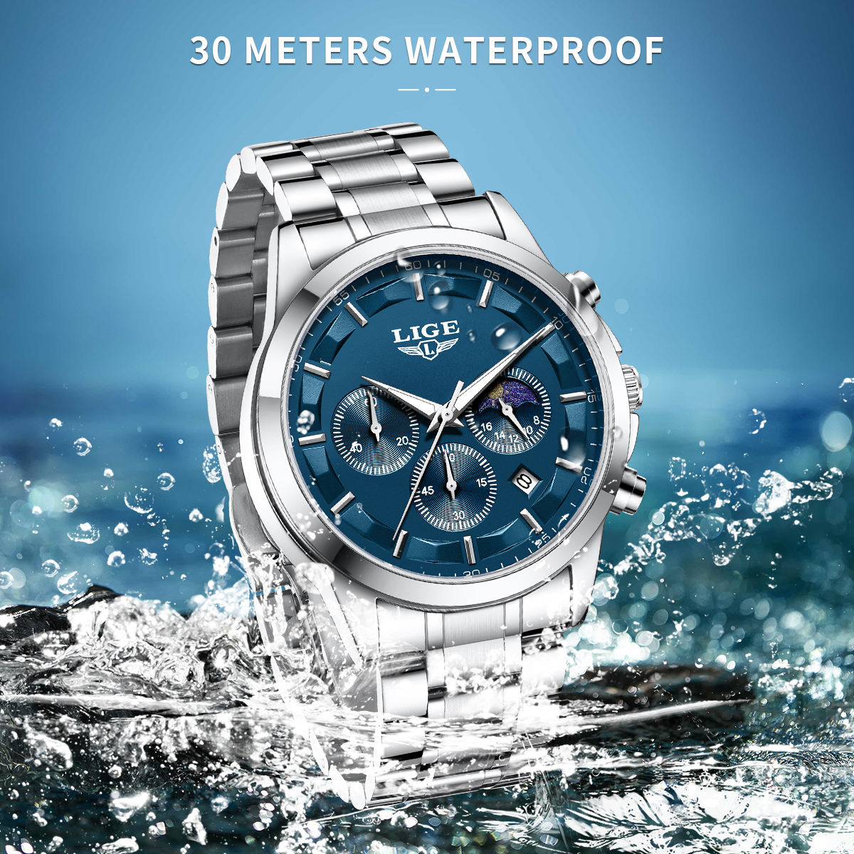LIGE Luxury Fashion Quartz Man - Luxury Watch Moon Phase ulasan dan harga