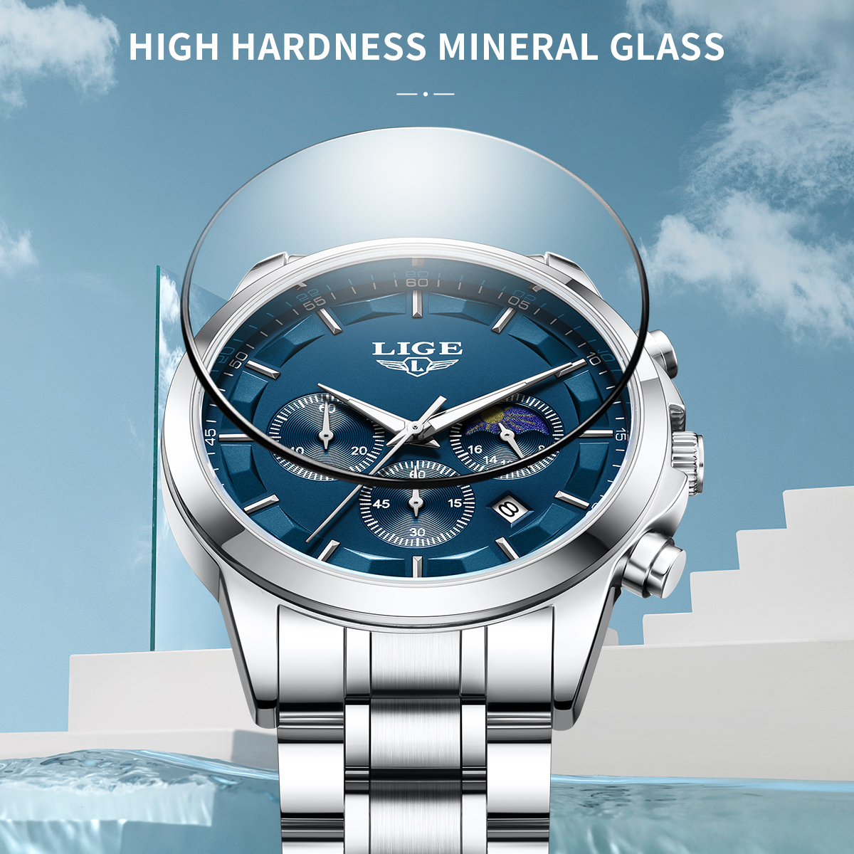 LIGE Luxury Fashion Quartz Man - Luxury Watch Moon Phase ulasan dan harga